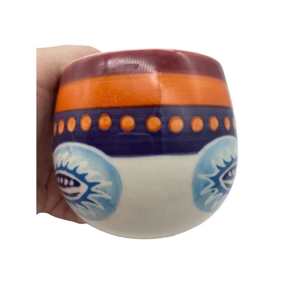 Anthropologie boho feather‎ owl coffee mug cup 10oz ceramic potbelly